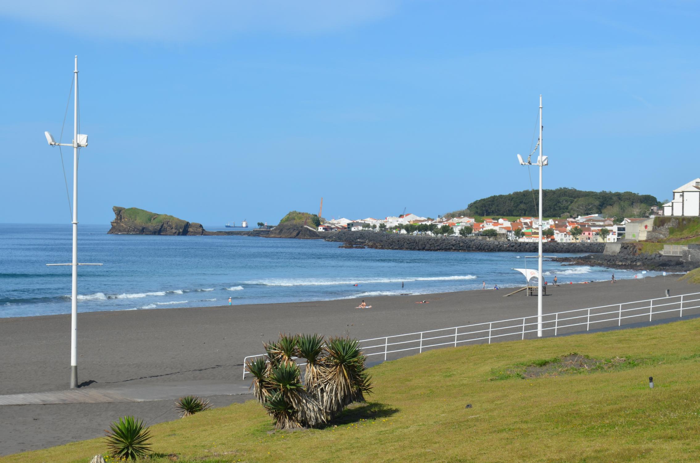 Black sand beach at Praia das Milícias on the south coast of São Miguel Island, Azores