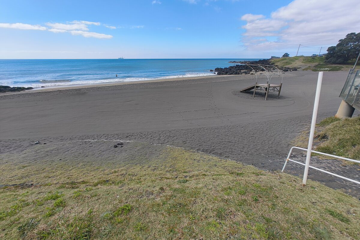 Praia do Pópulo São Miguel Azores black sand beach with Atlantic ocean