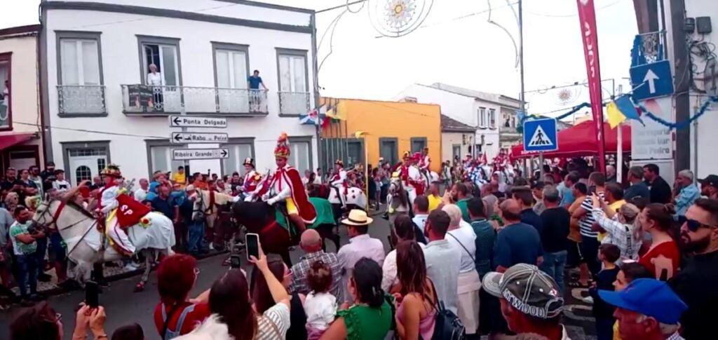 Cavalcade of São Pedro festival in Ribeira Grande São Miguel Azores with traditional costumes and horses