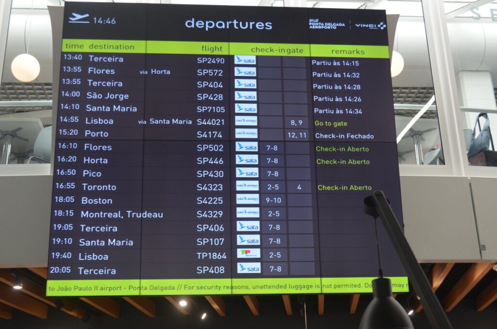 Ponta Delgada airport departure board