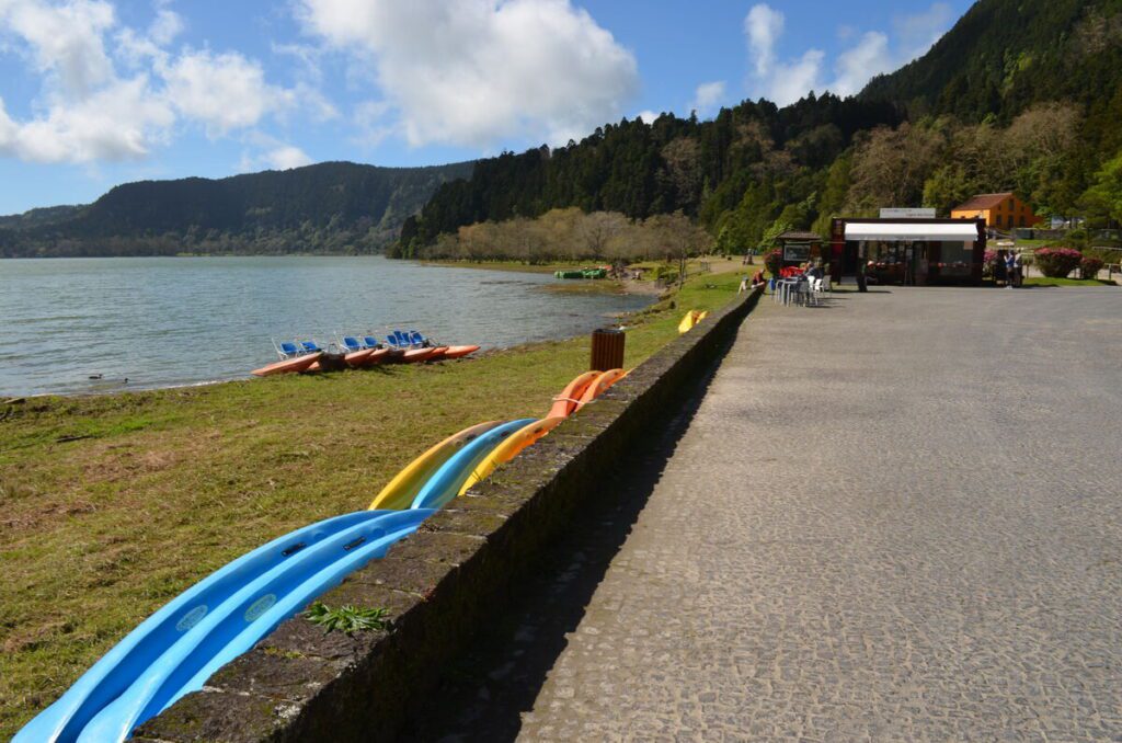 Pedal boats and kayak area at Lagoa das Furnas São Miguel Azores
